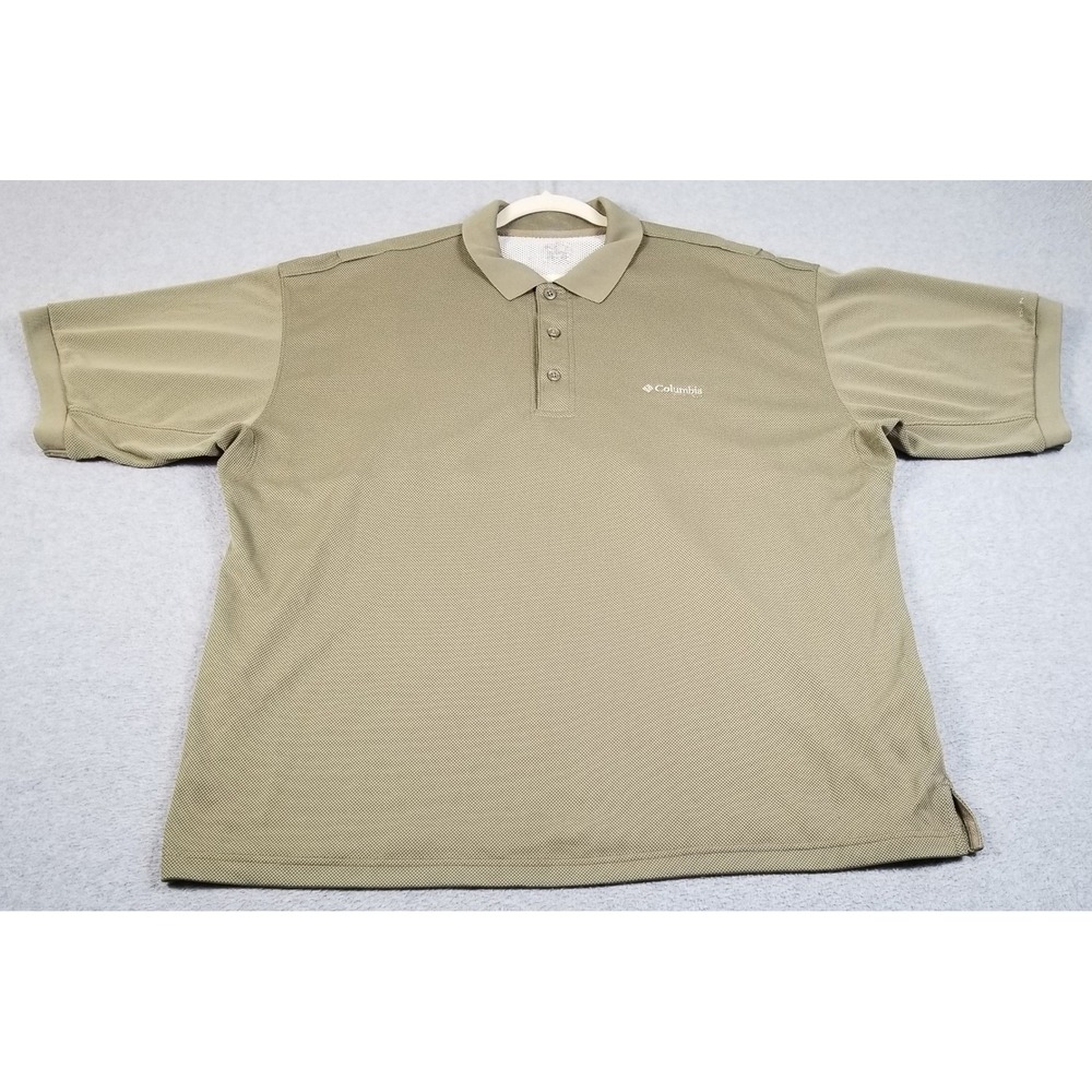 Columbia PFG Polo Shirt Mens XL Khaki Green Omni-Shade Performance Fishing Gear